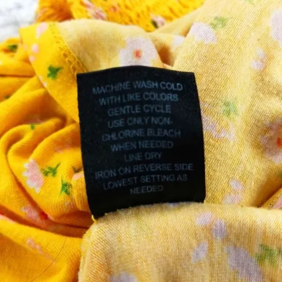 Trixxi Fit & Flare Floral Smocked Mini Midi Capped Sleeves Yellow Women's Large - Picture 6 of 9